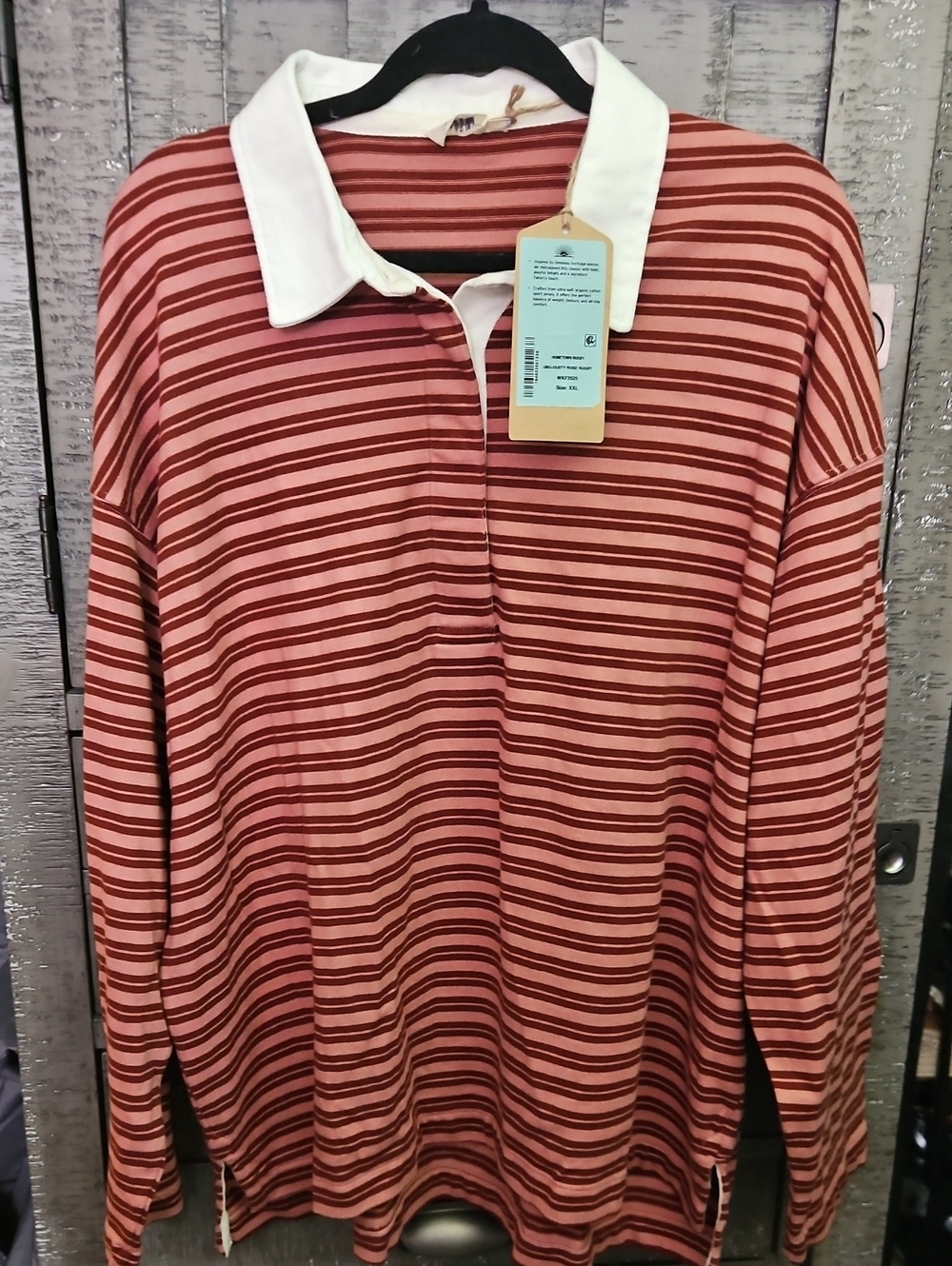 Faherty Striped Rugby Polo in Rust, Pink and White